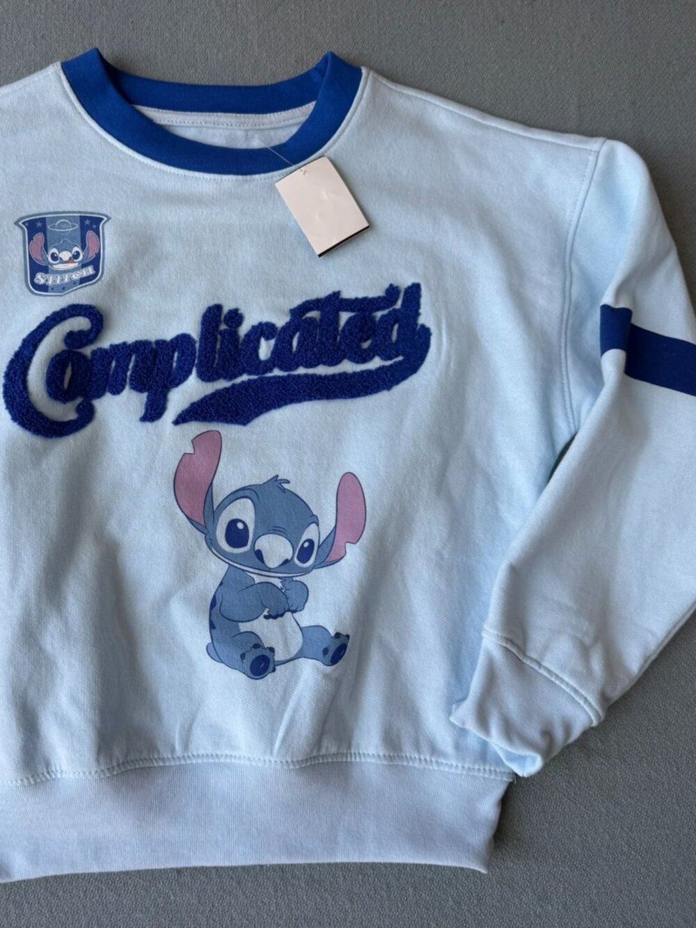 Stitch crew neck sweatshirt girls size 7/8 blue